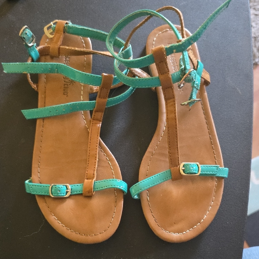 Brown and Teal Strappy Sandals